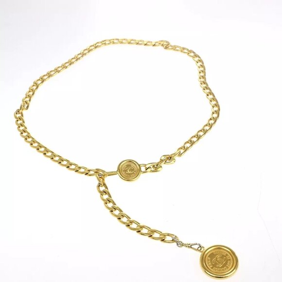 AUTHENTICITY GUARANTEED CHANEL CC Logo Medallion Charm Chain Belt Gold - Picture 4 of 7